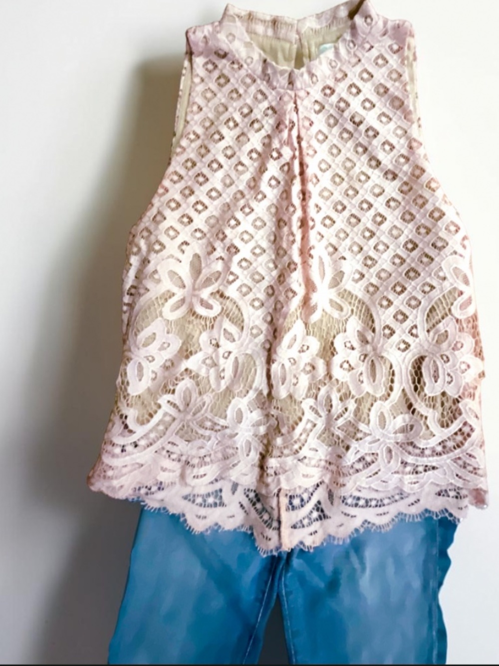 Love, Fire Blush Pink Lace High-Neck Top.   Sz M